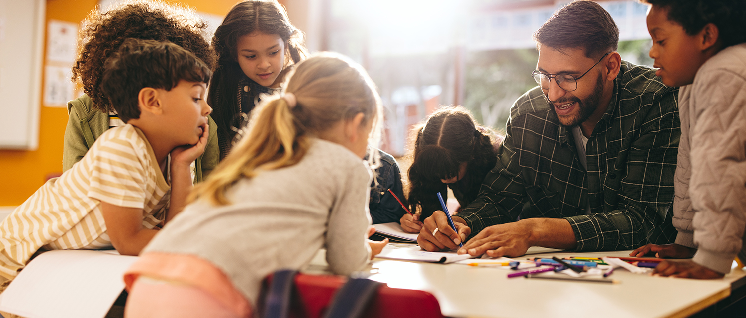 teacher and children learning
